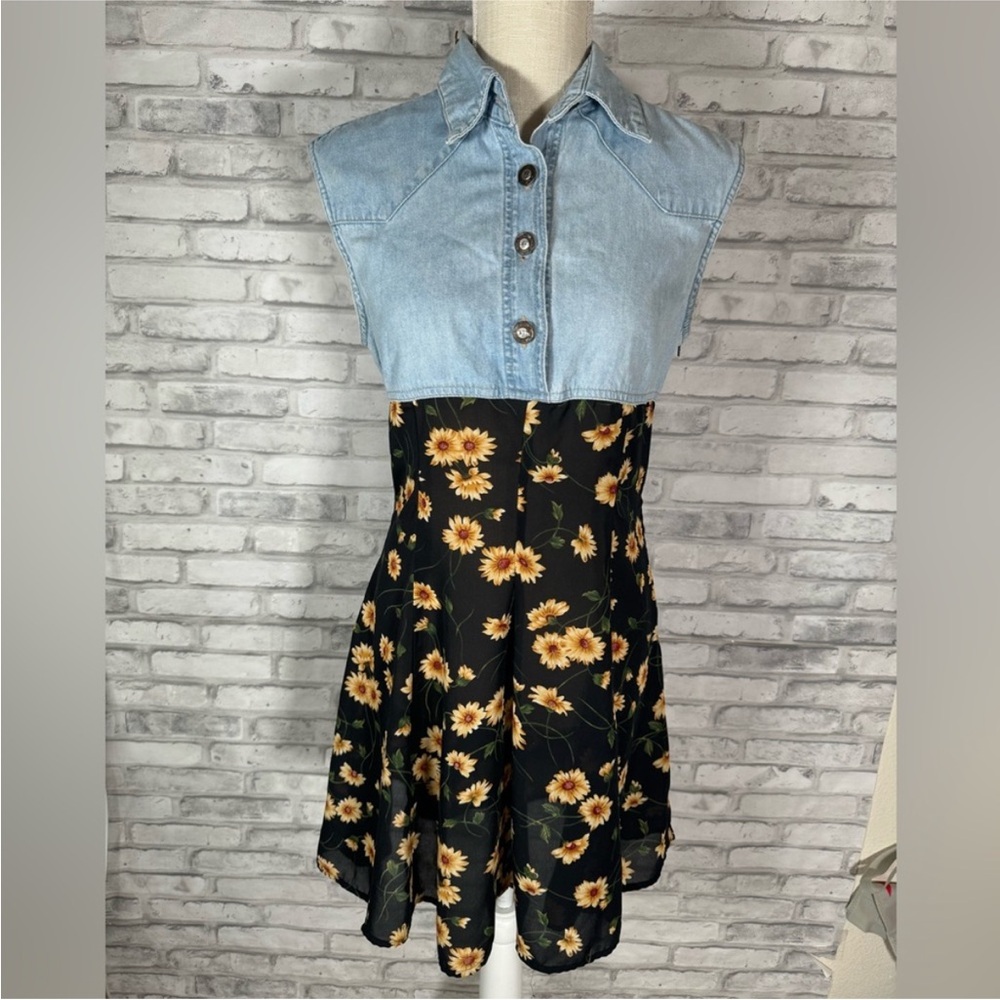 Vintage EXP Jean Floral Sunflower Button Mini Dress
